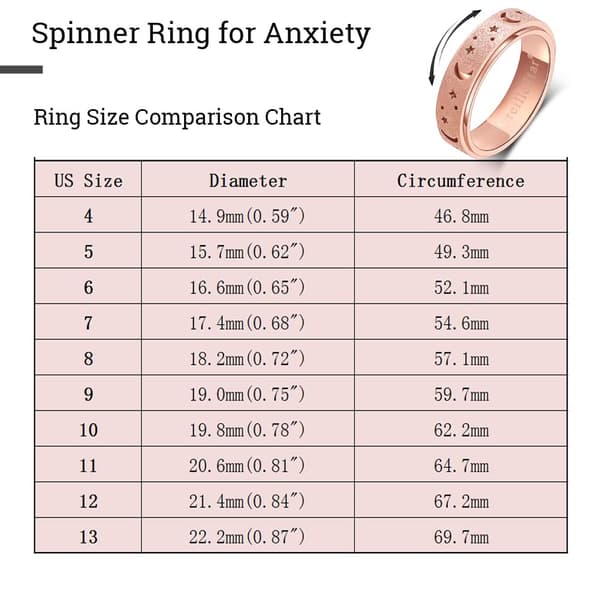 Angst Spinner Fidget Ring til kvinder og voksne - Spinner Fidget Ringe, 3 stk. sæt, Rosaguld, Sølv, Regnbue, Størrelse 6, Dagligdags tilbehør 9