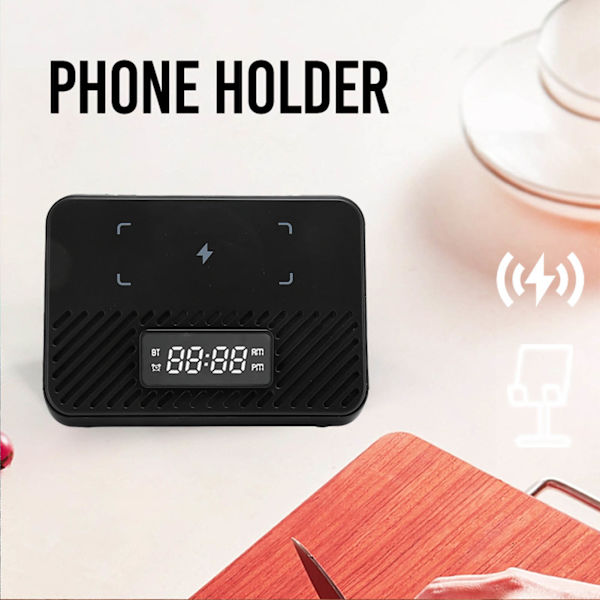 Trådlös laddningsstation 15W 3 i 1 trådlös telefonladdare med Bluetooth-högtalare Digital väckarklocka Black