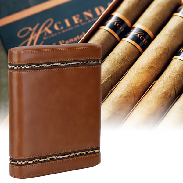 6-håls konstläder cigarrlåda cederträ humidor behållare med dragkedjor (brun)