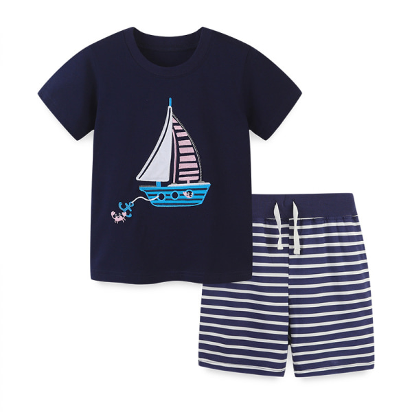 Pojkpyjamas set kortärmad sovkläder bomull 3T-7T, S