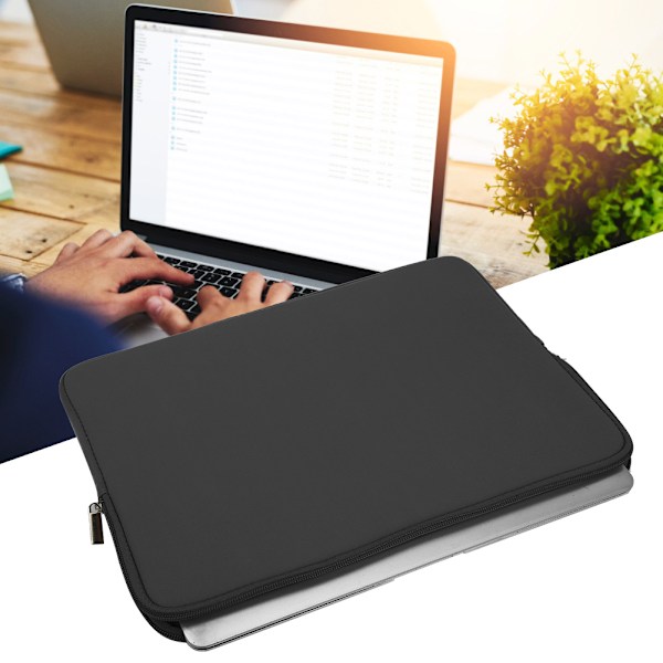 Solid Farve Laptop Sleeve Notebook Håndtaske Bære Etui Lynlås Strømforsyning TaskeSort 14 Tommer