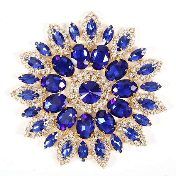 Crystal Glass Rhinestones Decoration DIY Clothes Women Accessories 11cm(Blue Golden Base)