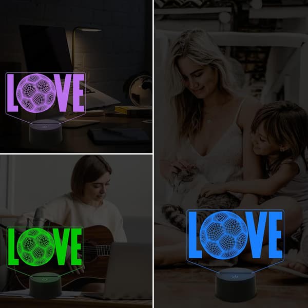 Fodbold 3D Illusionslampe, Elsker Fodbold LED Natlys Touch Ta