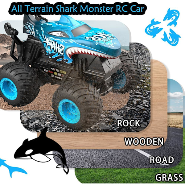 Kauko-ohjattava auto, 2,4 GHz:n kauko-ohjattava monster truck, RC-autot 2 akkua 60 minuuttia+, RC-temppuauton lelut valolla ja äänellä, sisä- ja ulkokäyttöön lapsille ja aikuisille Blue