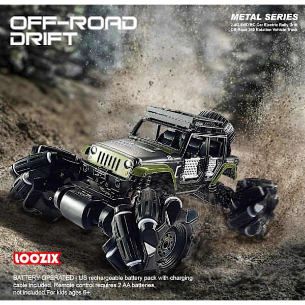 Kauko-ohjattava auto, 1:16 Drift RC -autot 360° pyörivä 4WD 2.4Ghz eleohjauskello Monster Truck lapsille Temppukiipeilyauto Ladattavat akut Army Green