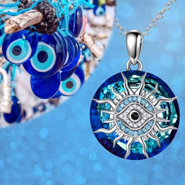 Evil Eye Halsband 925 Sterling Silver Hamsa Hand/Sun/I Love