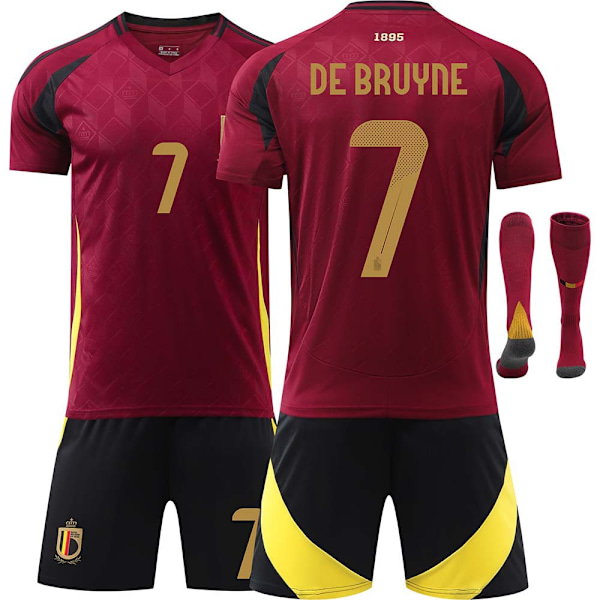 UEFA Euro 2024 Belgias hjemmebane Barnefotballsett nr. 7 De Bruyne No.7 De Bruyne 24