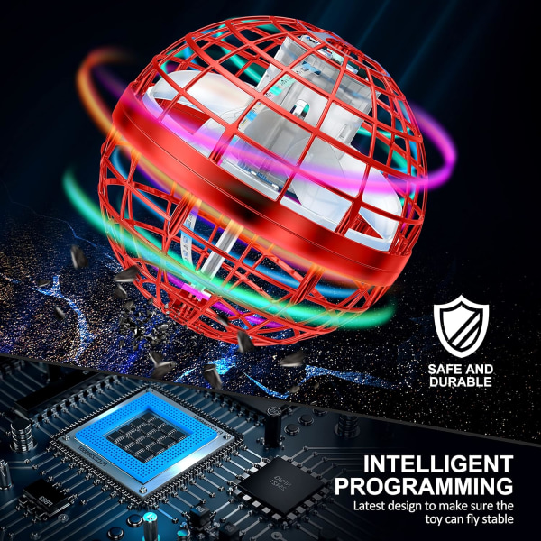 Lentävä pallolelu, Hover Orb, Globe Shape Magic Controller Mini Drone, RGB Lights Spinner 360 pyörivä pyörivä UFO-lelu lapsille aikuisille (punainen)
