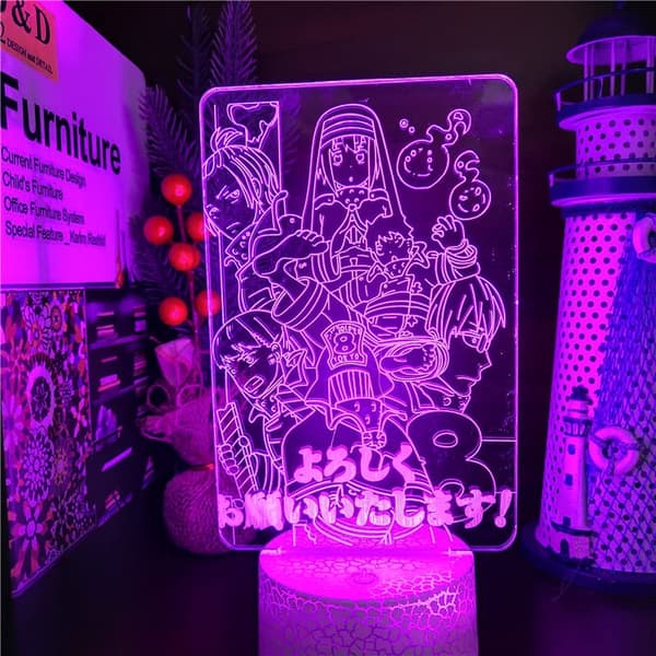 Fire Force Anime Figur LED Natlampe Akryl Farverig 3D