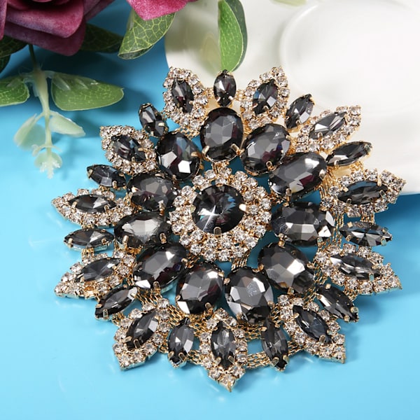 Krystalglas Rhinestone Dekoration DIY Tøj Tilbehør 11cm(Transparent Grå Gylden Base)