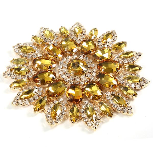 Kristallglas Strass Dekoration DIY Kläder Kvinnor Tillbehör 11cm (Gul Gyllene Bas)