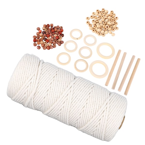 Macramé-kit för nybörjare Bomullsmacramésnöre med träpärlor Träringar Macramé-växtupphängningskit Macramé-tillbehör