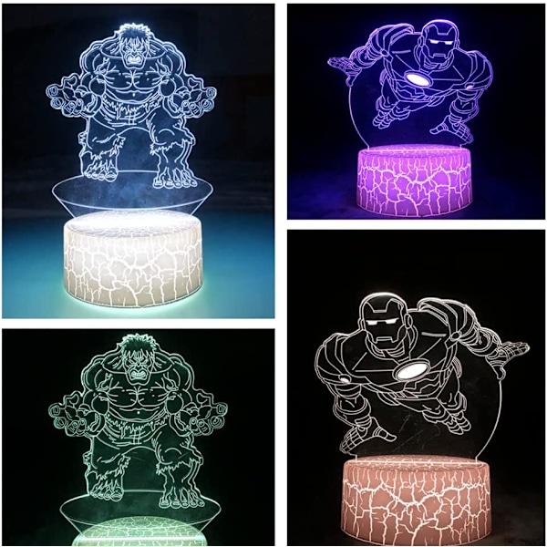 Superhjälte 3D nattlampor för barn gåva, Hulk-Ironman 3D LED