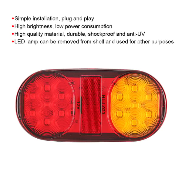2 stk 24V Tilhenger Baklys 14LED Dobbel Farge Oval Styling Baklys Høy Lysstyrke