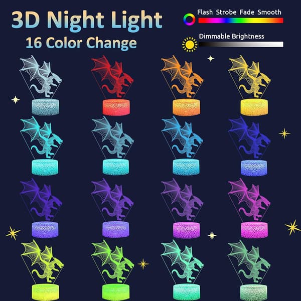 Dragon 3D Illusjonslampe, Attivolife Dragon Optisk Nattlys