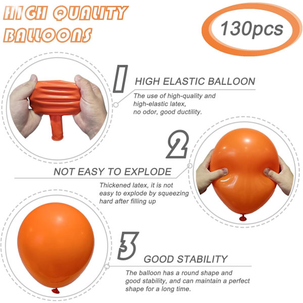 130 st orange ballonger i olika storlekar 18\" 12\" 10\" 5\" ballongbågsset perfekt för födelsedagsfest, examen, babyshower, bröllop, semester Orange