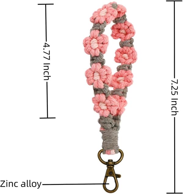 Macrame nøglering Håndlavet håndleds nøglering Håndleds snor til nøgler Sød blomst nøglering Nøglering til kvinder Pink Grey