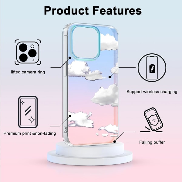 Phone Hard Case Kompatibel med iPhone Case Slim Cystal Clear Holographic White Cloud Women Girls, Hard PC Shockproof Protective Design iPhone 7/8