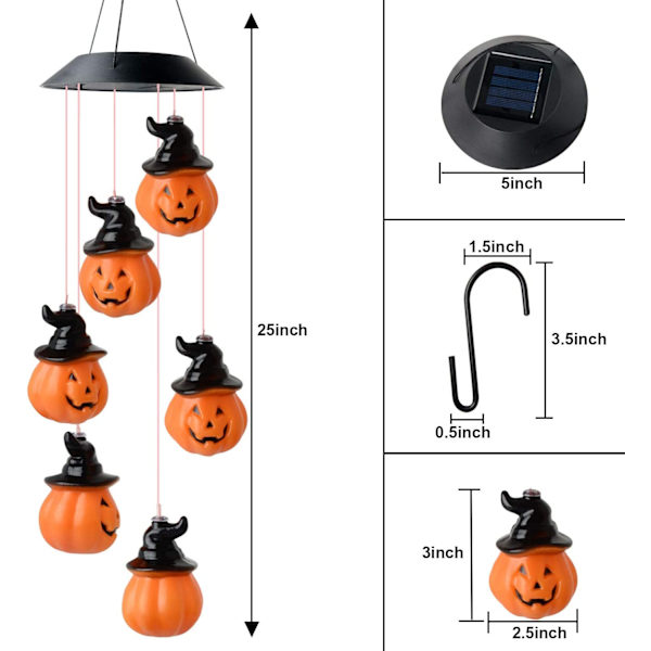 Vindspil, solcelledrevet vindspil, interessante gaver, Halloween-dekoration, græskarformede dekorative lys