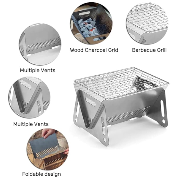 Werwing Portabel Grill: Kompakt, Vikbar Utomhusmatlagning för Camping & Picknick (2-pack) 2 Pack