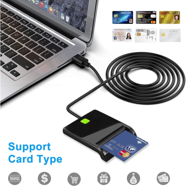 CAC-kortläsare Militär, CAC-läsare, Smart Card Reader DOD Military USB Common Access CAC, Kompatibel med Windows, Mac OS och Linux, Plug N Play, C