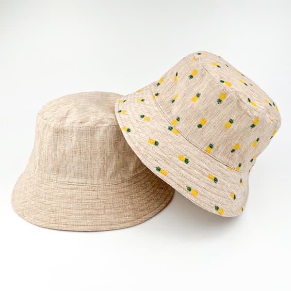 Bucket Hat Bomuldsprint Ananas Vendbar Strand Solhat, N