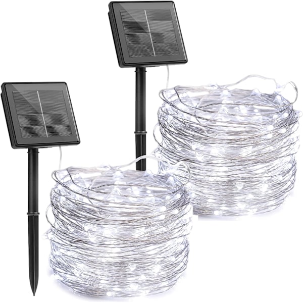 Ulkoilun aurinkoketjuvalot, 2 pakkausta 40 jalkaa 200 Led aurinkokäyttöiset keijut valot 8 tilalla vedenpitävä koriste kuparilanka valot terassille pihalle T Pure White2