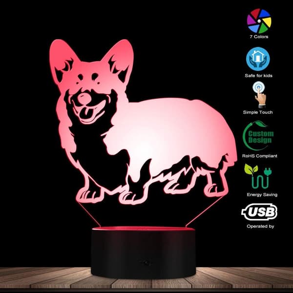 Corgi Hund LED Natlampe 3D Dekorativ Belysning Farveskift