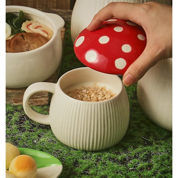 Sød Svampe Krus - 325 ml, Kawaii Keramisk Kaffekrus med Låg, Sjov Svampe Kop til Te, Mælk, Latte, Sjov Fødselsdagsgave til Kvinder Red Mushroom