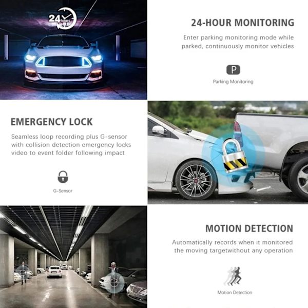 Dash Cam - 3-kanals Dash Cam, 1080P Dash Cam fram, bak och inuti, trippel Dash Cam, bil DVR med 170 ° vidvinkel, G-sensor, 24 timmars parkering, loopinspelning