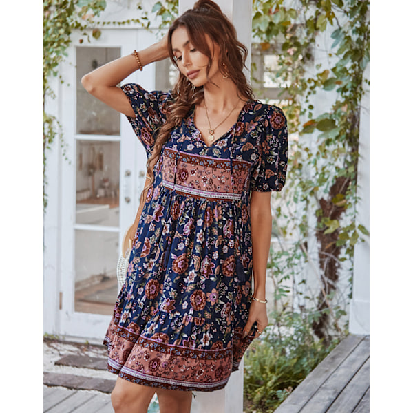 Style Strandkjole Langærmet Casual Kjole (Navy Blue S)