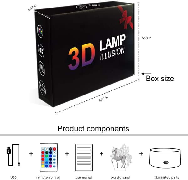 Drage lampe Drage Leker Nattlys 16 Farger Endring 3D Op