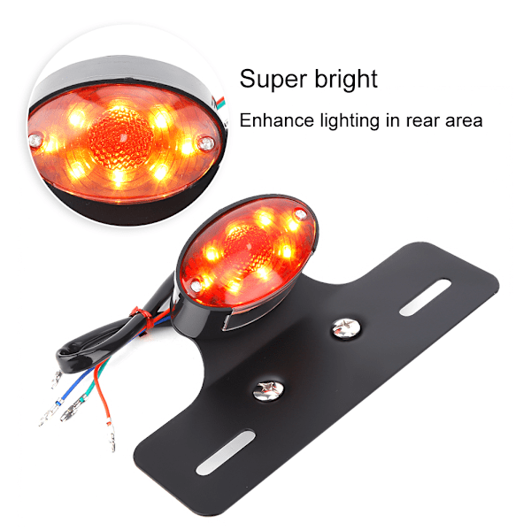 Moottoripyörän takavalo Universaali Retro LED-jarru- ja rekisterikilven valoindikaattorit