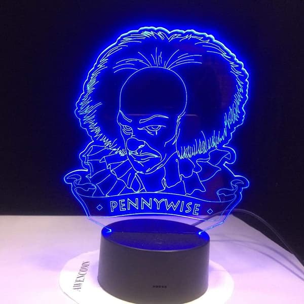 3D Illusjonsnattlampe for barn, Pennywise-figur 3D Led Nig