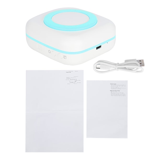 Mini Printer 200DPI Bærbar 8.8x8.5x3.7cm TypeC Termisk Printer med 800mAh Batteri (Blå)