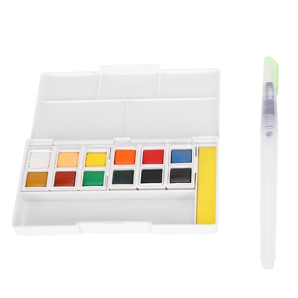 Solid Watercolor Paint Barn för Barn Handmålad Student Bärbar Box Gouache Set 12 Färger
