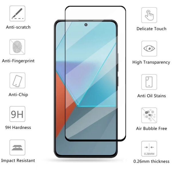 För Redmi Note 13 Pro 5G Heltäckande cover i härdat glas