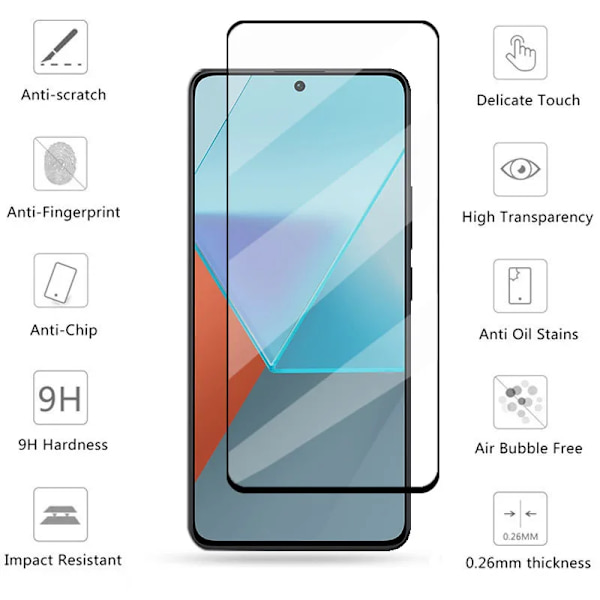 Härdat glas skärmskydd med full täckning för Redmi Note 13 5G