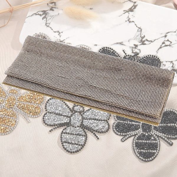 24*40cm Självhäftande Glas Kristall Trim Rhinestones Mesh Kläder Applikationer(Transparent Grå)