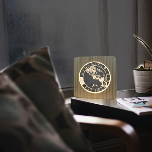 Trä Sänglampa Horoskop Konstellation 3D Illusion Natt