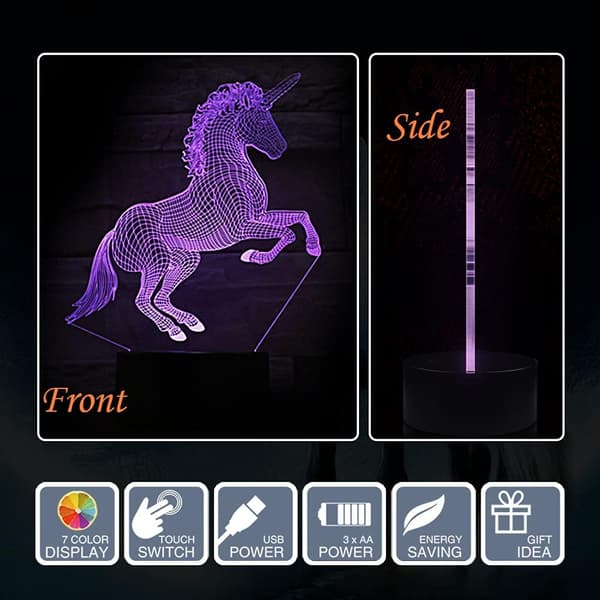 Unicorn Lamper Akryl 7-Farve 3D Illusion LED Farveskiftende