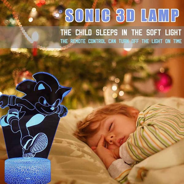 3D Illusjon Sonic The Hedgehog Nattlys, Anime Bordlampe