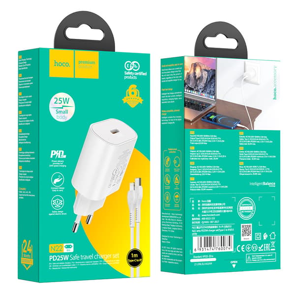 hoco. N22 Europæisk standard PD25W oplader egnet til Apple