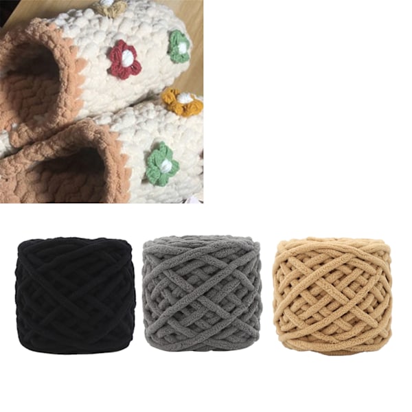 3 ruller super chunky garn khaki grå sort farve hudvenlig bredt anvendt tykt strikkegarn til tørklæde sutsko tæppe