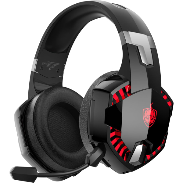 PS4 Gaming Headset för PS5, PC, Switch, G2000 Pro Bluetooth Wireless Over Ear-hörlurar för telefon, bärbar dator, med avtagbar brusreducerande mikrofon, Ste Red