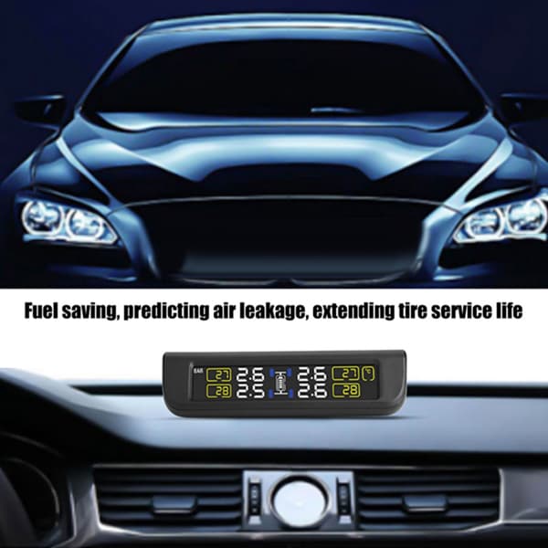 Däcktrycksövervakningssystem med solenergi &amp; Mini USB-gränssnitt, TPMS-larm med 4 externa sensorer