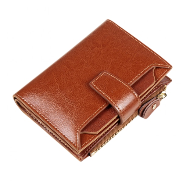 AVEKI liten plånbok för kvinnor äkta läder Bifold Compact RFID-blockerande liten damplånbok, brun