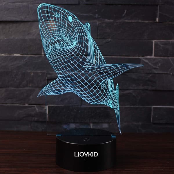Shark 3D Lamper - Optisk Illusjon 7 Farger Berørings Bordlampe