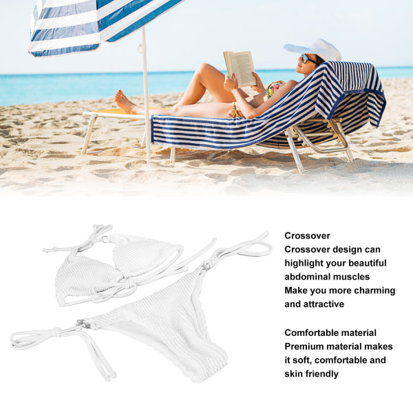 Crisscross Bikini Sæt Binde Side Ren Farve Kvinder 2 Dele Badetøj Badedragt til Sommer Strand Svømning Hvid M