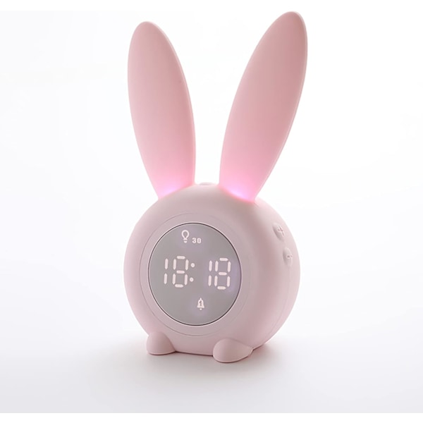 Lasten Bunny-herätyskello yövalolla, 6 soittoääntä, söpö kosketusohjaus ja ladattava torkkutoiminto lapsille tyttöjen makuuhuoneeseen